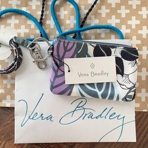 Vera Bradley Beige Cross Pattern Bag with Vera Gift bag Blue Handles NWT